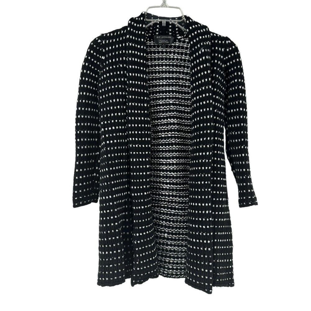 St John Nordstrom Cardigan Sweater Black Open Front Size P US 2 Wool Blend Knit